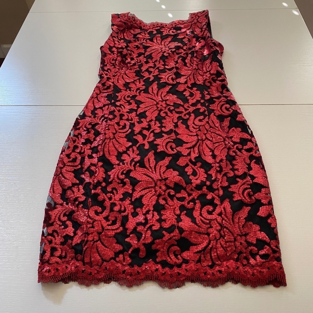 Tadashi Shoji Sleeveless Sequin Lace Sheath Pencil Midi Dress Size 2 / 4